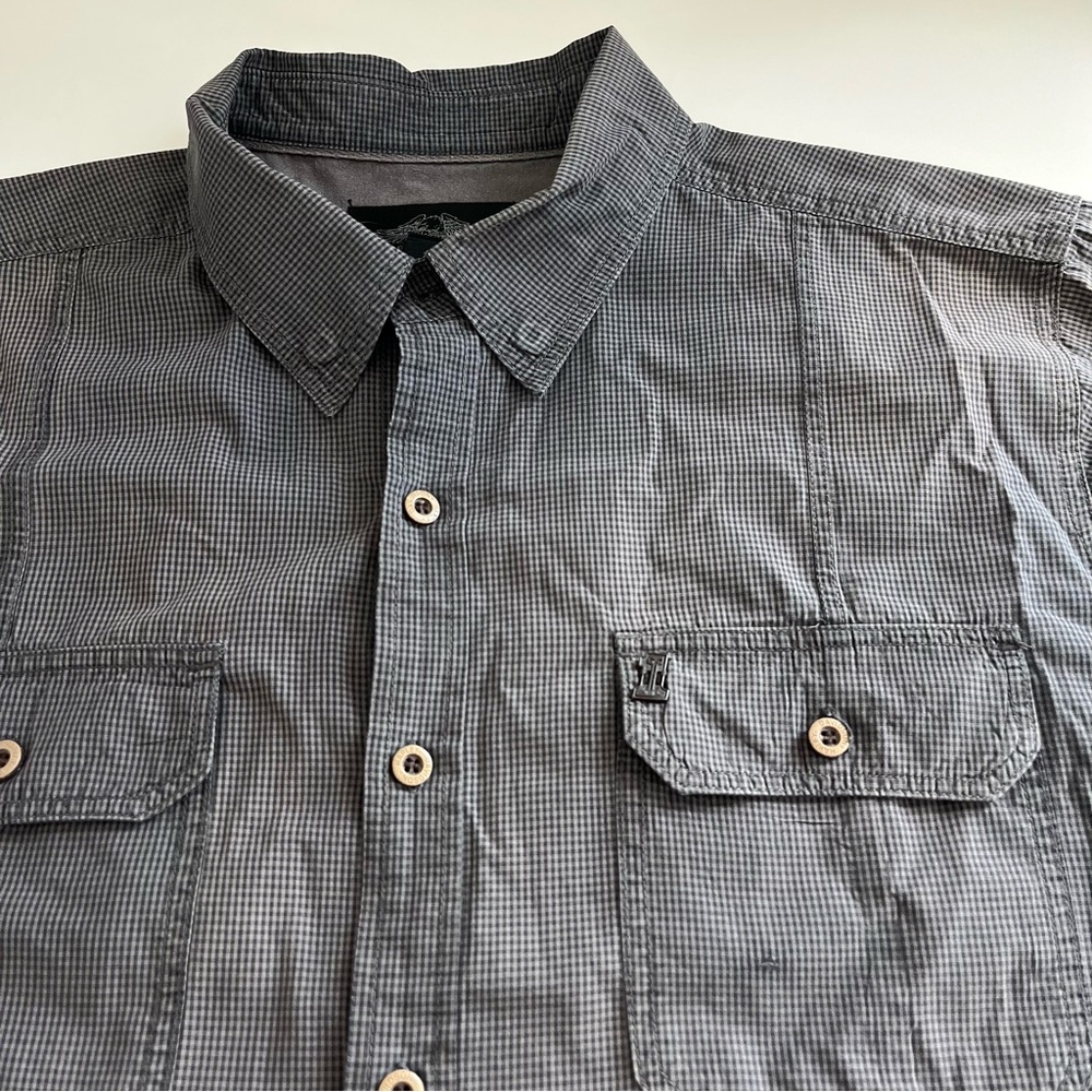 Harley Davidson Motorcycle Men’s Grey Check‎ Short Sleeve Button Down XL